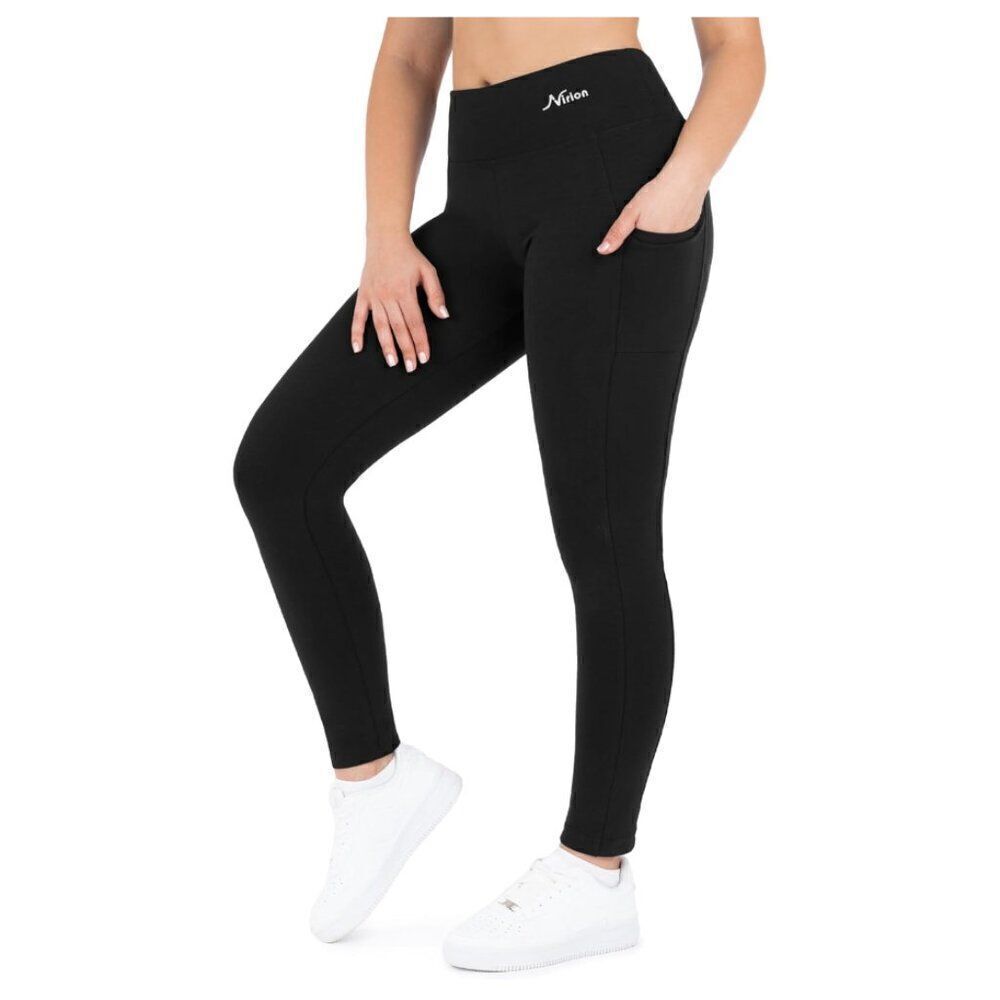 Like NEW Nirlon Black High Waisted Leggings With Large Pockets Size Large